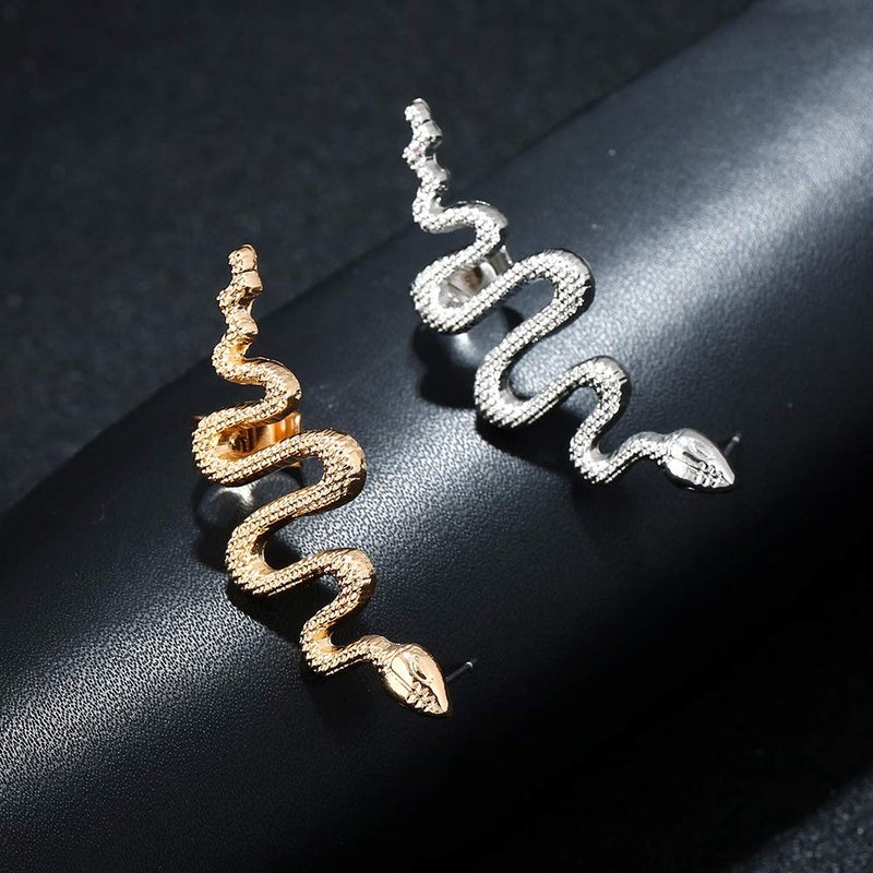 QIAN0813 1 Pair/Set Gold Tone Punk Winding Snake Serpent Post Stud Ear Cilp Climber Ear Cuff Earring Jewelry (Gold) - Image 3